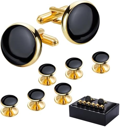 Men’s Cufflinks and Tuxedo Studs Set with Gift Box; Men’s Jewelry or Accessories Suitable for Black Suit White shirts vest and Red Bow tie on Wedding or Anniversary and Birthday