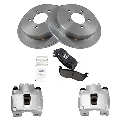 Image of TRQ Rear Brake Pad and Rotor Set Ceramic Solid Rotors Calipers