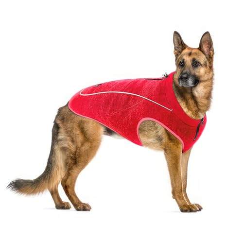 Image of Insulated Fleece Sweater for Dogs | Lightweight Warm Dog Vest | Zipper Port for Harness | Cold Weather Winter Jacket | Rain Snow Repellant Coat | Adjustable for Small Medium Large Girl Dogs (Red /XL)