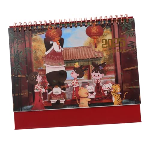 FUNOMOCYA 年 卓上カレンダー 折りたたみスタンド付き かわいい国潮復古風デザイン 日付管理やメモに シンプルでコンパクトなデスクアクセサ