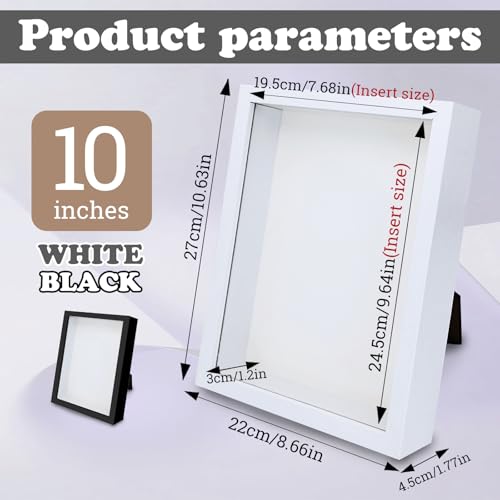 FuninCrea 8 x 10 Inch Shadow Box Frame, Wooden Shadow Boxes Display Cases Large 3D Box Frame for Tabletop Wall Hanging, Deep Shadow Box Memory Frame for DIY Crafts Photos Dry Flowers (White)
