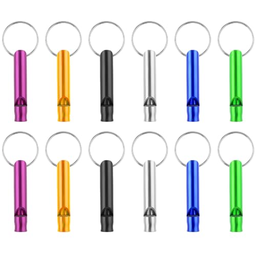 12Pcs-Aluminium-Safety-Whistle-Keychain-Emergency-Whistle-Survival-for-Camping-Hiking-Loud-Whistle-Emergency-for-Women-Defense-Outdoor-Sports-Boating-Hunting-Self-Defense-Whistle