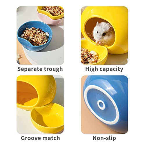 Hamiledyi Hamster Hideout Ceramic With Feeding Bowl, Dwarf Hamster House Cool Bed Mice Gerbil Hut Habitat Decor Small Pet Nest For Syrian Hamsters Lemmings thumb #2