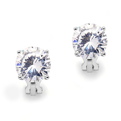 Mariell 3 Carat Cubic Zirconia Clip-On Stud Earrings - Bold 9.5mm Round-Cut Solitaires - Platinum Plated