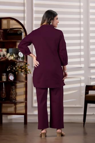 Image of Fashion Kurta Sets for Women | Co Ord Sets Stylish | Kurti Sets for Women | Short Kurti | Ethnic Embroidered Straight Kurta Sets with Pants Suits