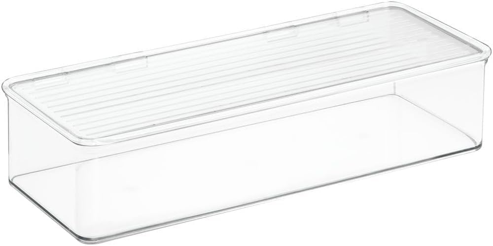 iDesign Cabinet/Kitchen Binz Kitchen Storage Container, Stackable Plastic Storage Boxes for the Kitchen, Clear