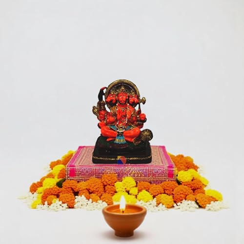 Image of Hanuman murti - Hanuman Idol for Home Decor & Office - Panchmukhi Hanuman - (13 x 11 x 9 cm) (Orange)