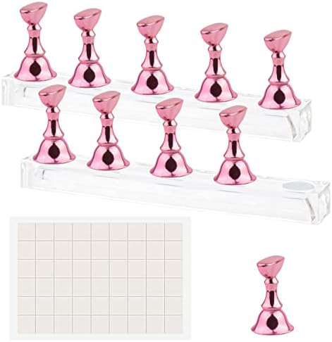Nail Stand Acrylic Nail Art Display Stand Magnetic Nail Tips Practice Holder 54 Pcs Reusable Adhesive Putty for DIY Painting Nails Stand kit (Pink)