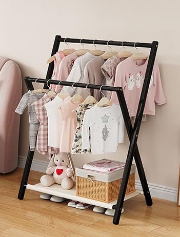 洗濯物干し 竹製 室内 物干しスタンド 室内物干し 折りたたみ 省スペース 簡単組立 軽量 布団干し 室外 物干しラック 服かけスタンド 大容量 多機能 布団干しスタンド 防錆 ベランダ 衣類 シューズ 布団 (70cm-A64,ブラック)