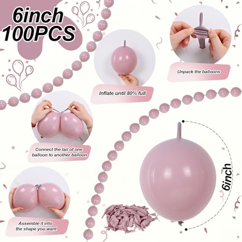 Image of Dusty Pink Linking Balloons, 100PCS 6 Inch Small Blush Pink Link Balloons for Making Balloon Wall Heart Arch, Quick Linked Balloon for Wedding Birthday Bride Baby Shower Graduation Party Decorations