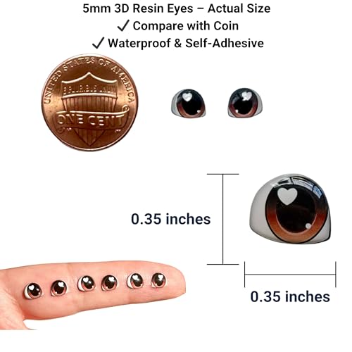 Image of 3D Resin Doll Eyes - 7mm Self-Adhesive Craft Eyes (24 pcs / 12 Pairs) - Realistic Cabochon Eyes for Amigurumi, Dolls, Polymer Clay, Cold Porcelain, Felt & DIY Crafts (Dark Brown)