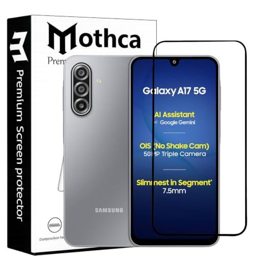 Image of Mothca Military-Grade Gorilla Tempered Glass Compatible with Samsung Galaxy A17 5G | Black | Full Screen Protection | Scratch Resistant | Easy Installation Kit (Pack of 1)