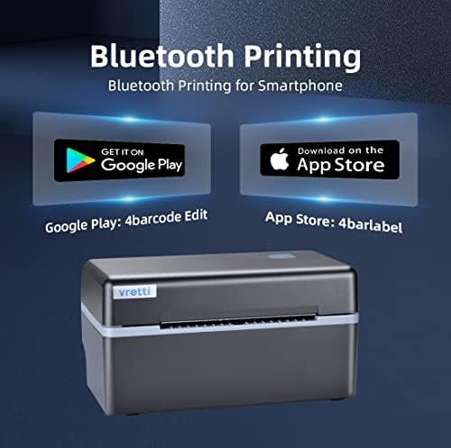 vretti Thermal Label Printer, Bluetooth 4x6 Shipping Label Printer, 152mm/s Desktop Barcode Printer Machine Shipping Packages, Small Business, Amazon, Ebay, Etsy, Shopify, and FedEx on Windows& Mac
