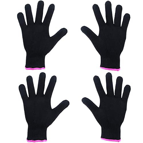 Yebeauty Heat Resistant Gloves 4 Pack for Hair Styling, Professional Heat Proof Gloves for Barber Straightener, Curling, Flat Iron, Curling Wand, 2 Pairs (Black+Pink)