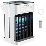 Portable Air Conditioner, Upgraded Motor Evaporative Air Cooler with Remote, 3 Speeds & 3 Mist, 7 Color Night Light Cooling Fan with 2-8H Timer, 1100ML Personal AC Unit for Bedroom Office