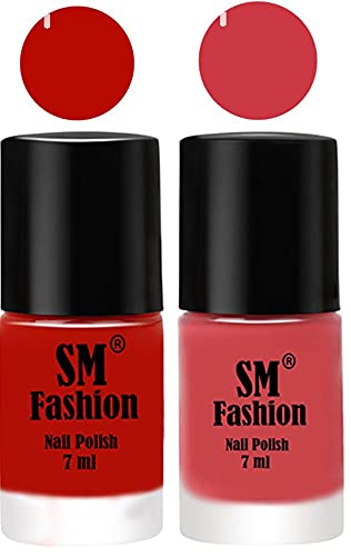 Image of Long Lasting Nail Polish | Nail Paint Combo 7 ml Each) - Set of 2 Red Orange-Punch Pink