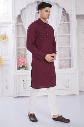 Image of DIVISIVE Men's Thread Embroidered Cotton Only Slim Fit Kurta