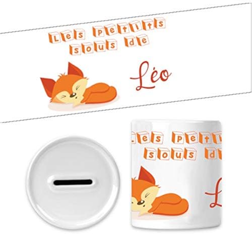 Tirelire personnalisable avec prénom – Cagnotte originale pour enfant | Cadeau personnalisé | Différents motifs | Céramique | 80mm x 95mm (Renard)