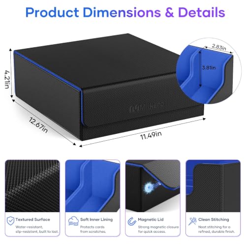 Image of Mlikero Trading Card Storage Box, Bulk Card Storage for 2400+ Sleeved Cards, PU Leather Magnetic Closure Card Organizer with 10 Dividers & 4 Foam Stoppers, Fit for MTG, TCG and Sports Cards (Blue)