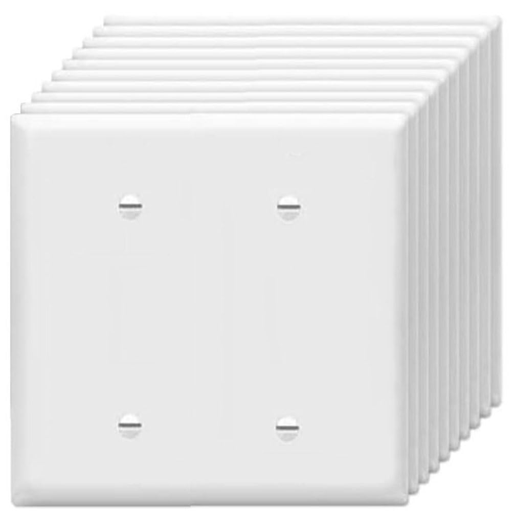 Blank Wall Plates 2-Gang blank Switch Outlet Electrical Cover Plate Unbreakable Thermoplastic Faceplate for Light Receptacle Outlet Switch, White (10 Pack)