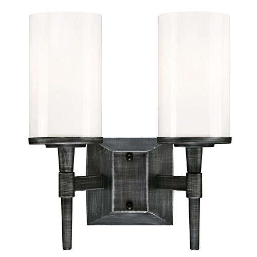 Image of Westinghouse Lighting 6324900 Courtfield Two-Light Indoor Wall Fixture, Distressed Aluminum Finish with White Opal Glass