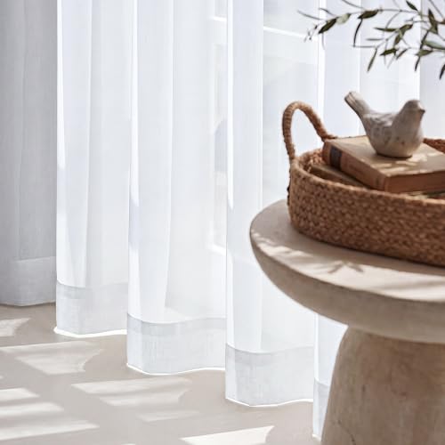 Image of NICETOWN White Sheer Curtains for Living Room, W37xL84, 2 Panels | Rod Pocket Soft Lightweight Flowing Drapes Voile Sheer Air & Breathable Elegant Window Treatments for Bedroom