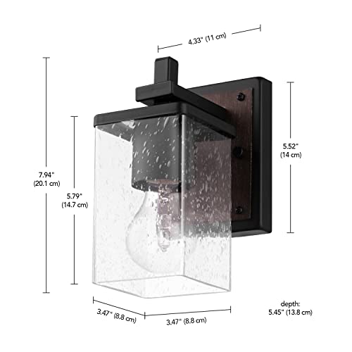 Image of Globe Electric 51675 Dakota 1-Light Vanity Light, Matte Black, Dark Faux Wood Accents, Clear Seeded Glass Shade