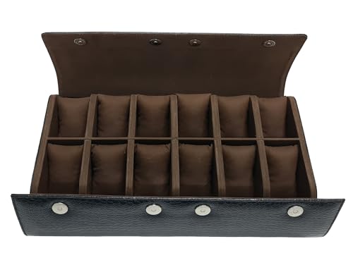 Image of essart 12-Slot Watch Roll Case - Luxury PU Leather Travel Watch Organizer for Men & Women | Portable Watch Storage Case | Scratch-Resistant & Protective