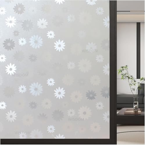 Image of WISDOM Premium Frosted Glass Window Film Self Adhesive Decorative Glass Window Privacy Film UV Control Removable Vinyl Privacy Film (Sunflower Frosted, 12x36 Inch)