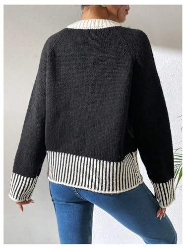 SOLY HUX Women's Striped Open Front Cardigan Elegant Color Block Knit Work Office Sweater Outerwear2