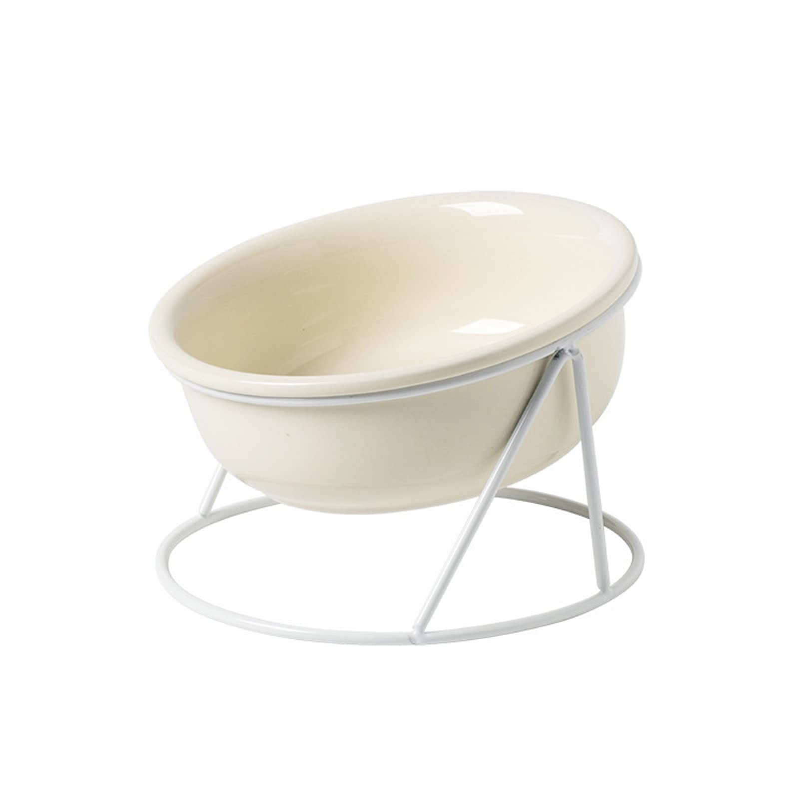 DEDEMCO Ceramic Cat Dog Elevated Food Bowl with Iron Stand,600ml Tilted Cat Dog Water Bowl,Raised Pet Food Water Dish for Cats Dogs Whisker Friendly,White — image 1