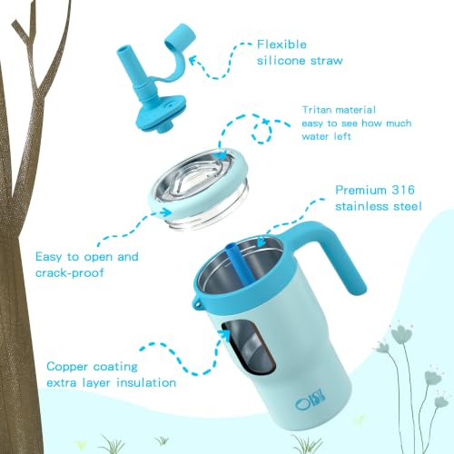 Image of OISIZ 14oz Kids Tumbler with Straw Lid & Handle,Kids Cup with Animal Accessory for School,Kids Water Bottles with Dust-proof Cover,Leakproof Bottles,316 Stainless Steel,Keep Cold 24 Hours-sky blue