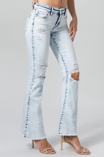 ONESO Womens Flare Jeans Mid Waist Stretchy Ripped Raw Hem Destroyed Jeans for Women Denim Pants4