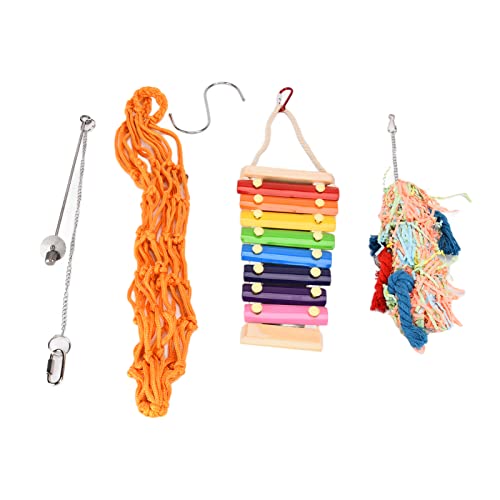 4 Pezzi di Giocattoli di Pollo, Borsa a Rete Per Xilofono Per Uccelli, Supporto da Appendere, Altalena, Mangiatoia Per Frutta E Verdura, Per Pappagalli di Pollo, Anatra, Ara