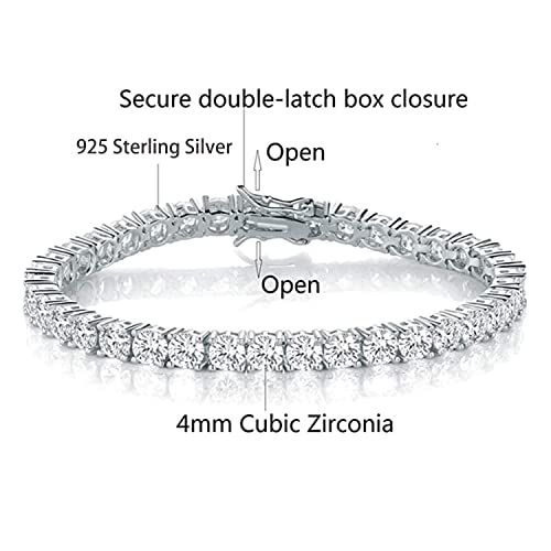 Gemsme Silver Moissanite Tennis Bracelet,18K White Gold Plated 3mm Round Moissanite Tennis Bracelet 6.5-8.5 Inch2