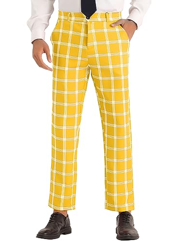 Lars Amadeus Plaid Dress Pants for Men's Slim Fit Flat Front Checked Pattern Trousers