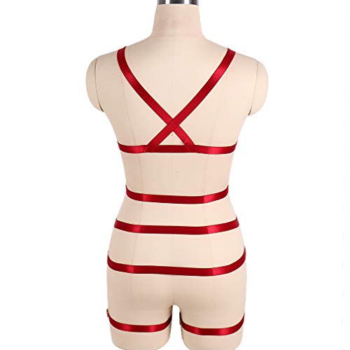 Petmhs Women's Full Body Harness Garter Belt Stockings Lingerie Elastic Suspender Belt (Wine Red) #TOP6