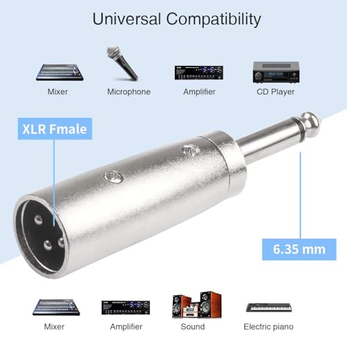 Image of MX 1 /4 inch TS to XLR Male Adapter - 6.35mm Mono to 3-Pin XLR Audio Connector for Mixer, Amplifier, Microphone & Instruments (2-Pack)