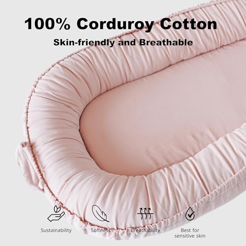 Image of Infant Lounger, Baby Nest Cover for Baby Girls & Boys, Newborn Essentials for Baby 0-12 Months, 100% Cotton Breathable (Mistyrose Corduroy)