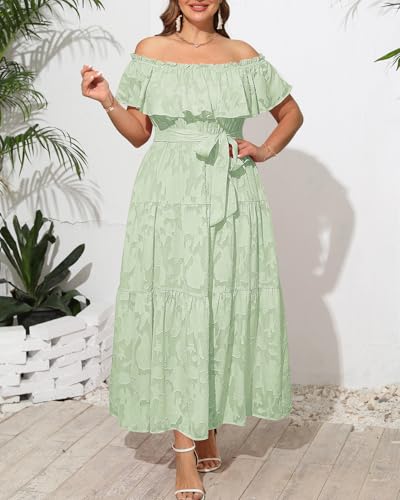 Image of Plus Size Chiffon Off The Shoulder Maxi Long Floral Summer Casual Beach Boho Sundress Women 2024