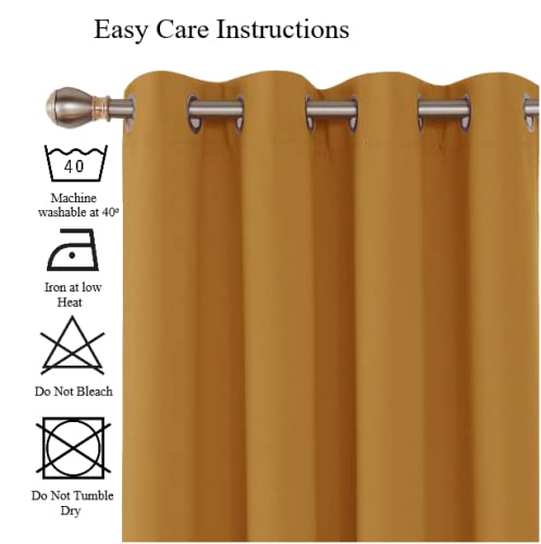 Thermal Insulated Blackout Eyelet Curtains for Bedroom Windows 90 x 90 Inches in Ochre – 2 Panels - Image 7