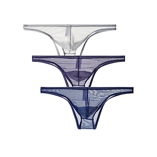 Men's Low Waist Solid Color Half Coverage Triangle Briefs Thin Mesh Bulge Pouch Bikini Briefs Underwear