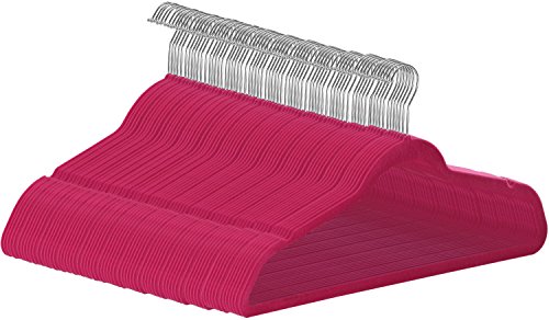 Utopia Home Premium Velvet Hangers Non-Slip Grey - Felt Hangers - Heavy Duty - Velvet Suit Clothes Hangers with Tie Bar (Pink, 50)