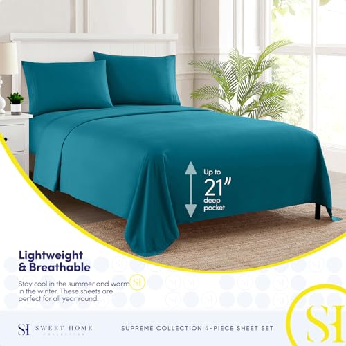Twin Sheets - Breathable Luxury Sheets with Full Elastic & Secure Corner Straps Built In - 1800 Supreme Collection Extra Soft Deep Pocket Bedding Set, Sheet Set, EXTRA DEEP pocket - Twin, Teal