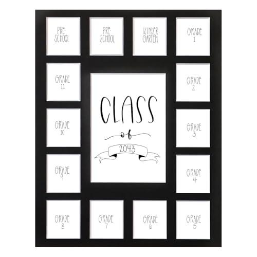 Image of Rustic Red Door Co. RRD Class of 2043 Photo Collage Mat (11' x 14') - School Picture Frame for Pre-K to 12 - Black Mat (15 Photos)