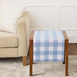 Solino Home Linen Checkered Table Runner 36 Inches - 100% Pure Linen Chambray Blue and White Buffalo Short Table Runner 14...