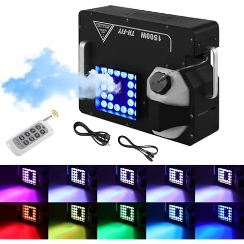 Ridgeyard 3 in 1 24 RGB LED 1500W Stage Fog Machine 2.5L Smoke Fog Machine Spray Up/Down Fogger DMX Compatible for Parties, Weddings,Stage effect w/Wireless Remote Cover