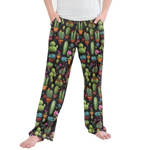 Cactus Long Pajama Pants Elastic Waist PJ Bottoms with Pockets S A110149