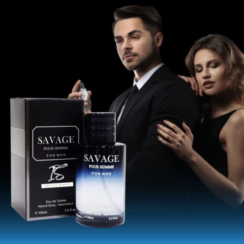 INSPIRE SCENTS IS Savage for Men - 3.4 Fl Oz + Travel Spray 35ml Cologne | Impression of Sauvage | Masculine Scent for Daily Use (Pack of 2)