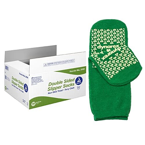 Dynarex Double Sided Non-Skid Socks - Non-Slip Hospital Slipper Socks with Grips, Unisex - Polyester-Spandex Blend - Warm, Fuzzy, No Latex - Medium, 48 Pairs per Case